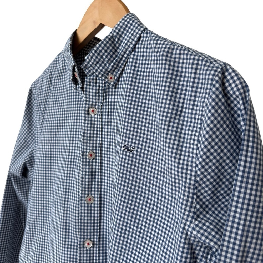 Vineyard Vines Boy’s Blue Gingham Check Long Sleeve Button-Up Shirt Size Large